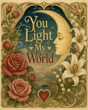 Vintage Art Nouveau Moon Valentine Wall Art Matted Art Print - You Light My World Romantic Decor