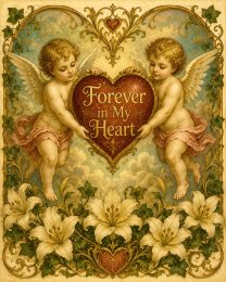 Vintage Cherub Heart Wall Art Matted Art Print - Forever in My Heart Romantic Decor