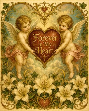 Vintage Cherub Heart Wall Art Matted Art Print - Forever in My Heart Romantic Decor