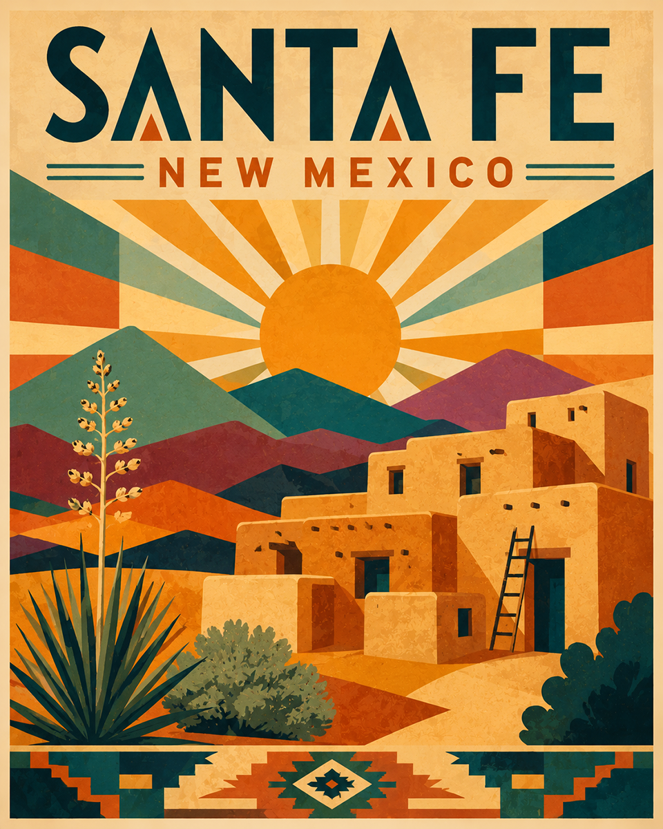 Vintage Santa Fe Matted Art - Wholesale New Mexico Home Decor