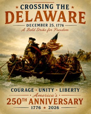 Vintage Style Crossing the Delaware Revolutionary War Travel Poster Matted Print - America's 250th Anniversary