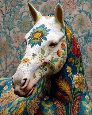 Vintage Tole Painted Equine Decor Horse - Matted Art Print