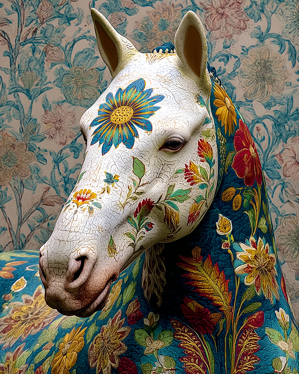 Vintage Tole Painted Equine Decor Horse - Matted Art Print