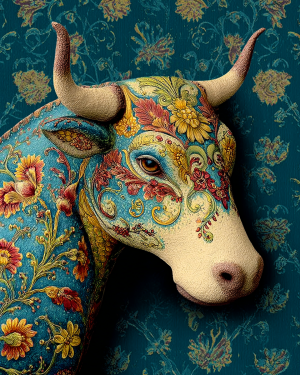 Vintage Tole Painted Farmhouse Cow - Matted Art Print