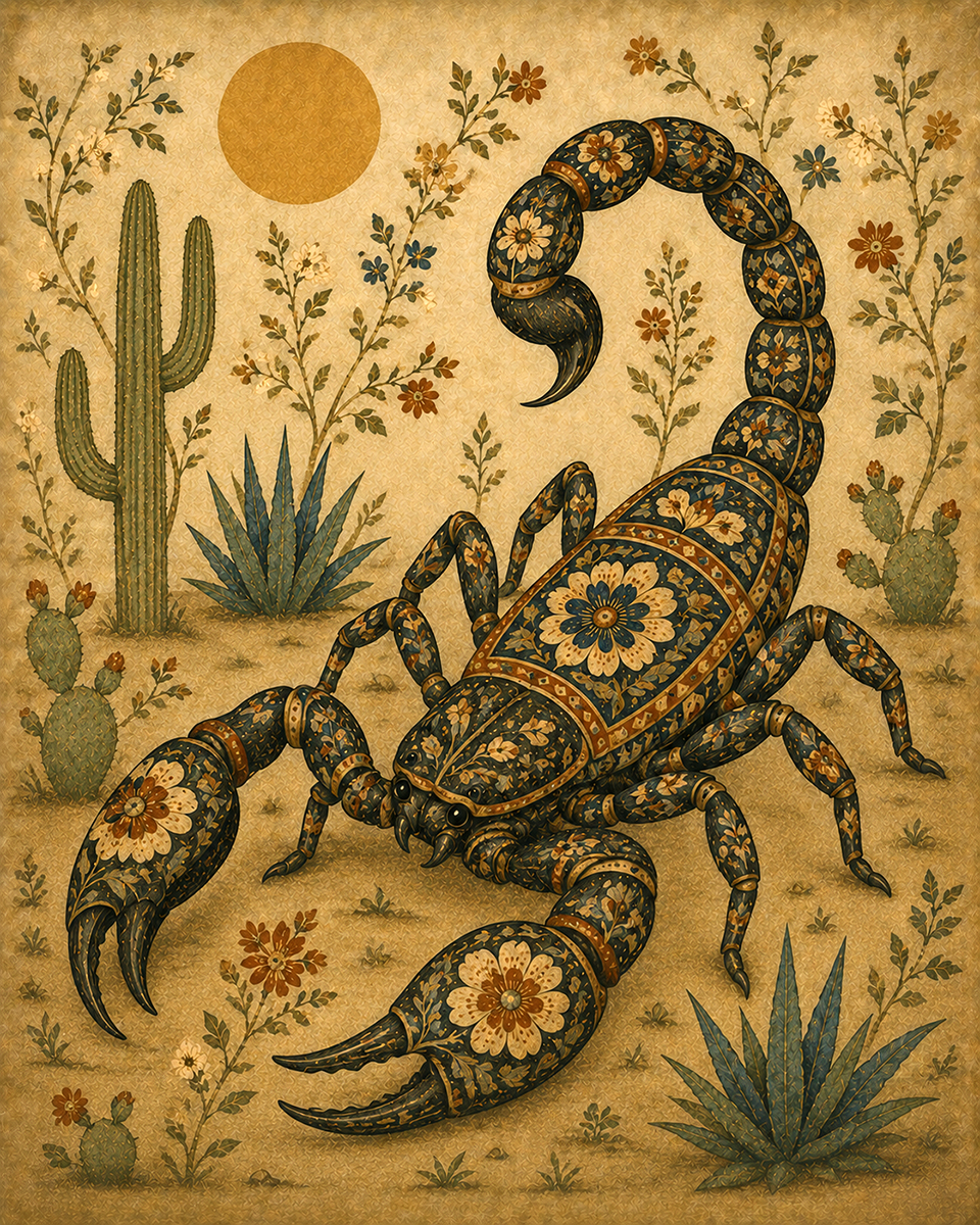 Vintage Toleware Style Scorpion - Matted Art Print