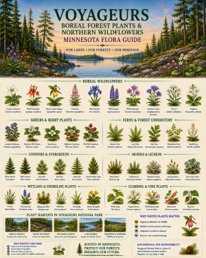 Voyageurs Boreal Forest Plants & Northern Wildflower Chart Matted Art Print - Minnesota Flora Guide