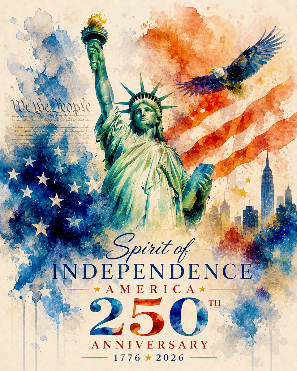 Watercolor Spirit of Independence Abstract America 250 Matted Art Print