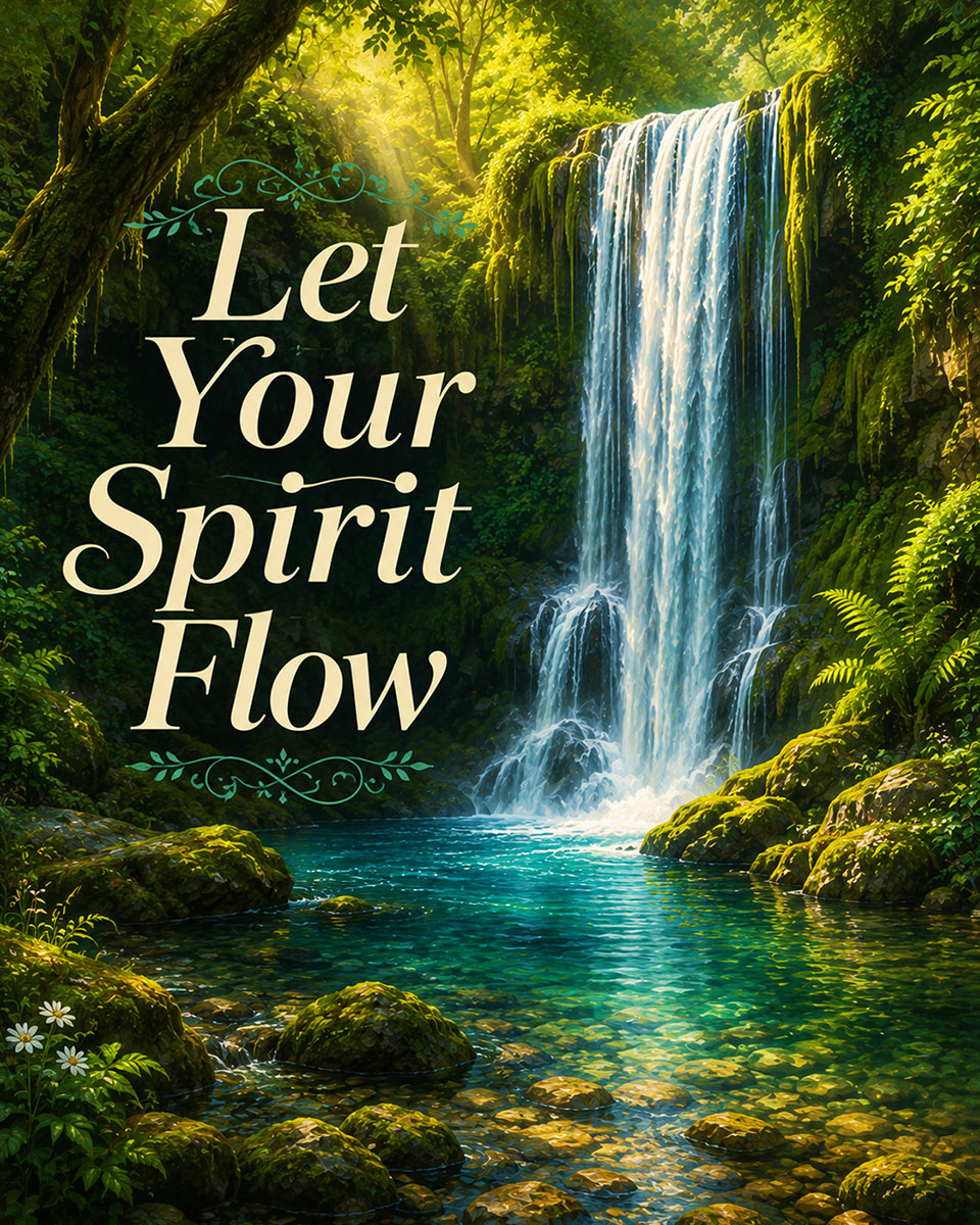 Waterfall Nature Wall Art Matted Art Print - Let Your Spirit Flow Inspirational Decor
