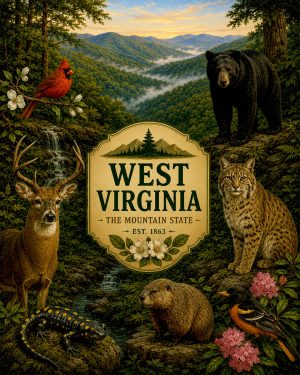 West-Virginia-Mountain-Wildlife-Matted-Art-PrintQQAppalachian-Forest-Animal-Collection