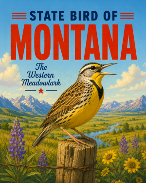 Western Meadowlark Montana State Bird Matted Art Print - Scenic Western Wildlife Portrait for Mountain Lodge Decor