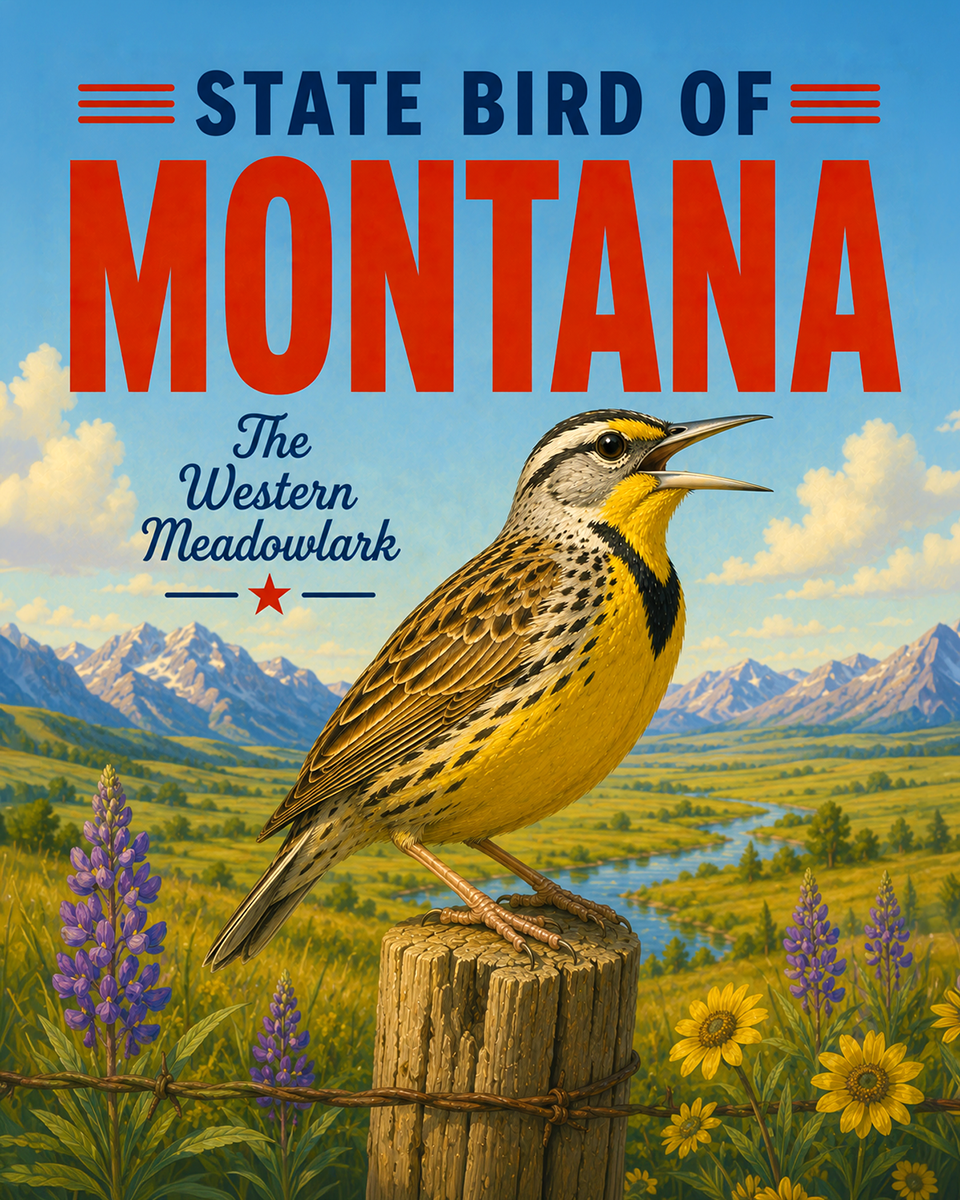 Western Meadowlark Montana State Bird Matted Art Print - Scenic Western Wildlife Portrait for Mountain Lodge Decor