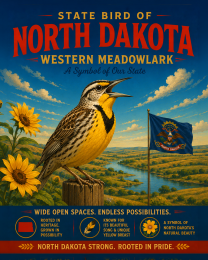Western Meadowlark North Dakota State Bird Matted Art Print - Open Range Wildlife Sketch for Rustic Prairie Decor