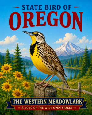 Western Meadowlark Oregon State Bird Matted Art Print - Pacific Northwest Meadow Wildlife Art for Nature Inspired Walls