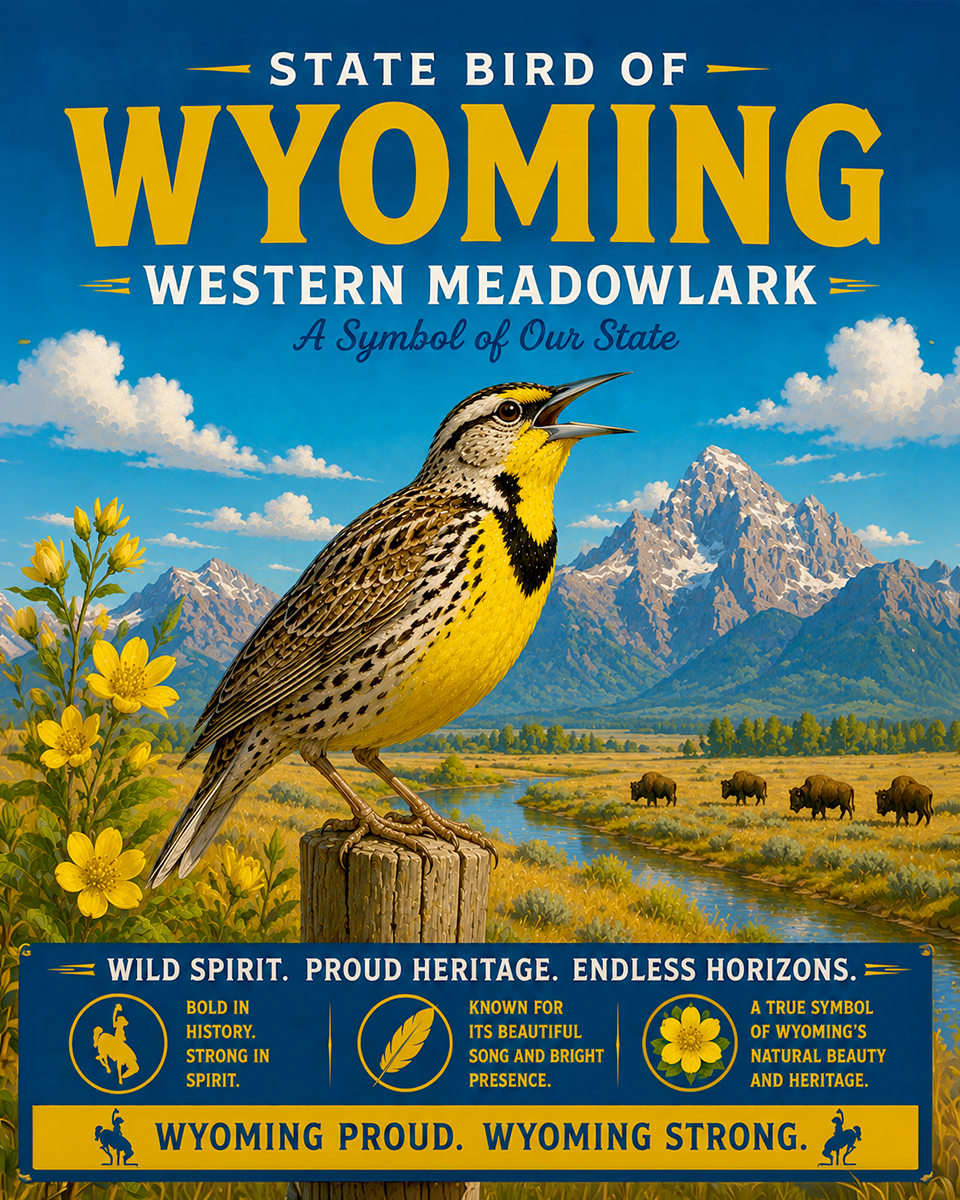Western Meadowlark Wyoming State Bird Matted Art Print - High Country Wildlife Art for Rugged Western Lodge Gallery