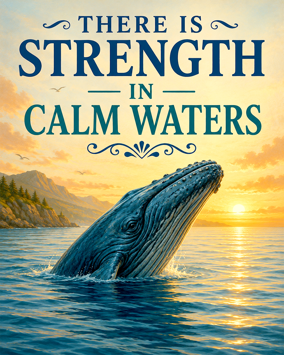 Whale Wall Art Matted Art Print - Coastal Ocean Decor with Inspirational Quote