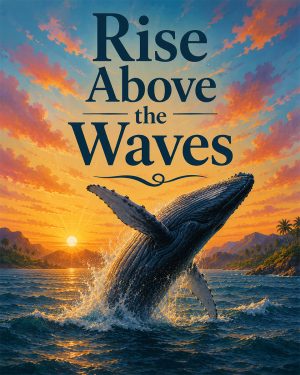 Whale Wall Art Matted Art Print - Rise Above the Waves Inspirational Decor