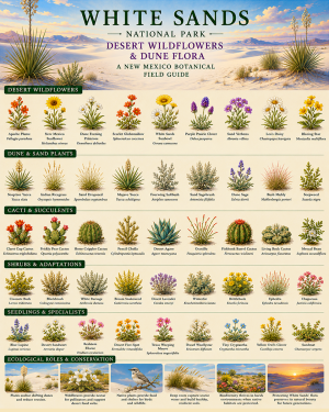 White Sands Desert Wildflowers & Dune Flora Chart Matted Art Print - New Mexico Botanical Field Guide