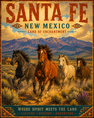 Wild Horse Above Santa Fe Matted Artwork - Enchanting New Mexico Wholesale Home Decor