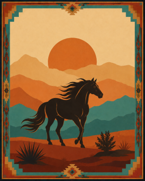 Wild Horse Southwestern Matted Art Print - Wholesale Retail Decor