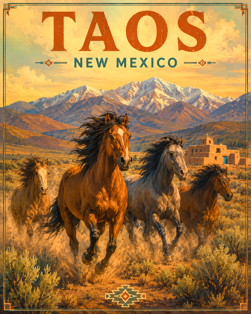 Wild Horses Outside of Taos Matted Art - Wholesale New Mexico Home Decor