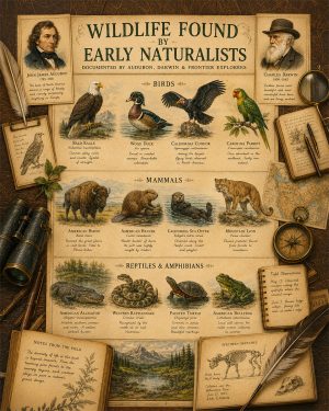 Wildlife Found by Early Naturalists Matted Art Print - Natural History Discovery Chart