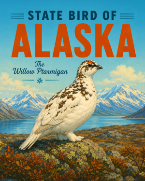 Willow Ptarmigan Alaska State Bird Matted Art Print - Arctic Wildlife Wall Art for Rustic Cabins