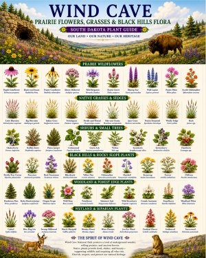 Wind Cave Prairie Flowers Grasses & Black Hills Flora Chart Matted Art Print - South Dakota Plant Guide