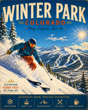 Winter Park Colorado Matted Art Print - Wholesale Ski Souvenir