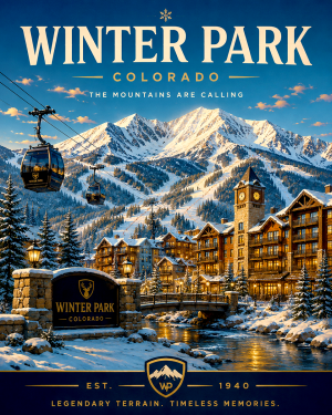 Winter Park Ski Resort Matted Print - Luxury Colorado Travel Wholesale Art