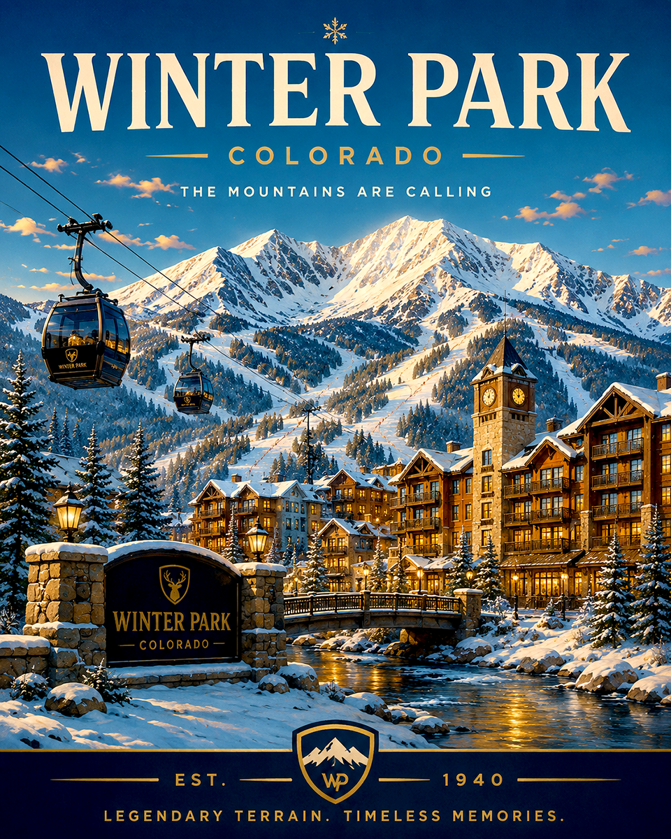 Winter Park Ski Resort Matted Print - Luxury Colorado Travel Wholesale Art
