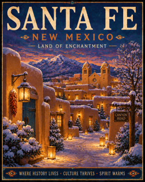 Winter in Santa Fe Matted Artwork - Enchanting New Mexico Wholesale Home Decor