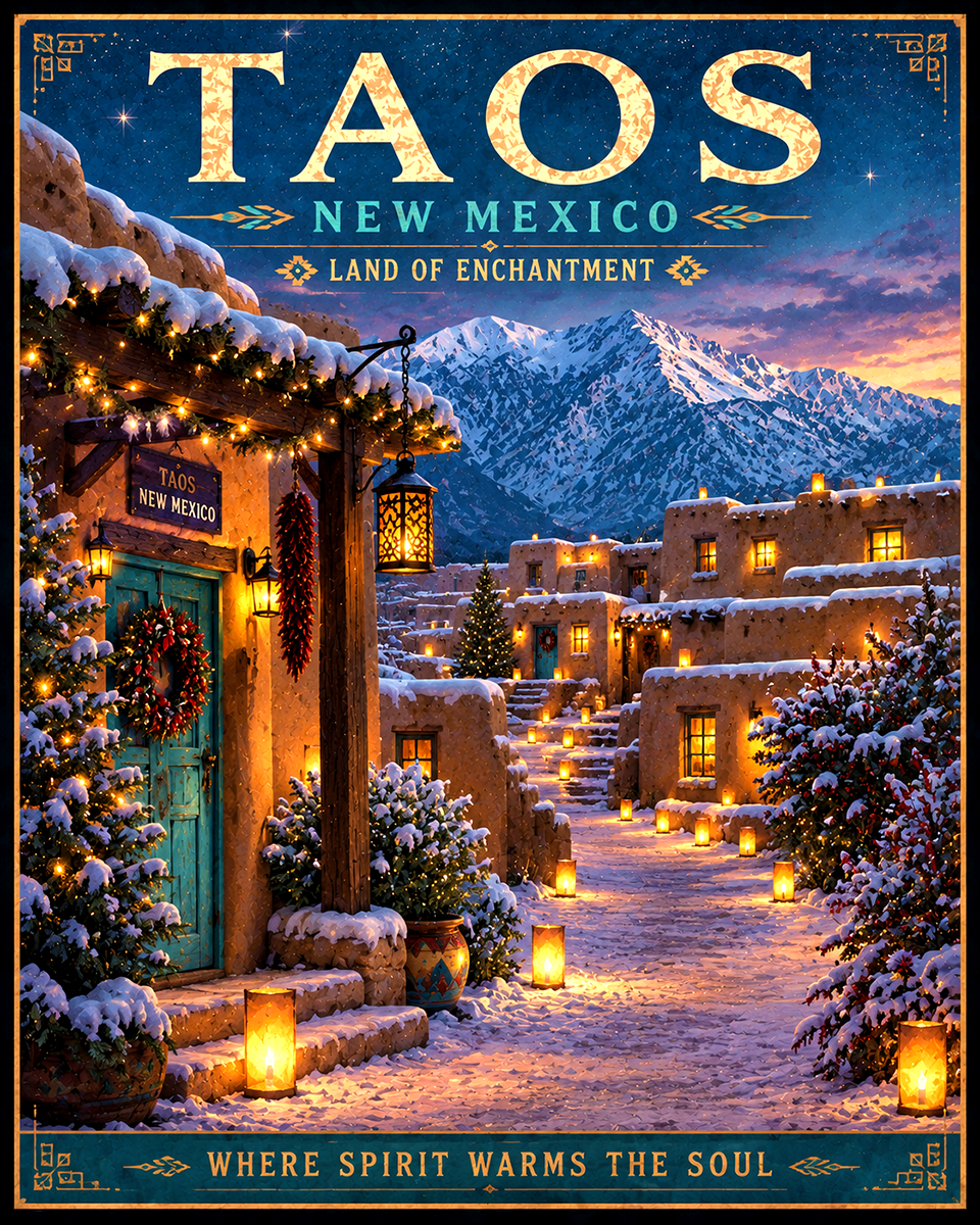 Winter in Taos Matted Artwork - Wholesale New Mexico Home Decor