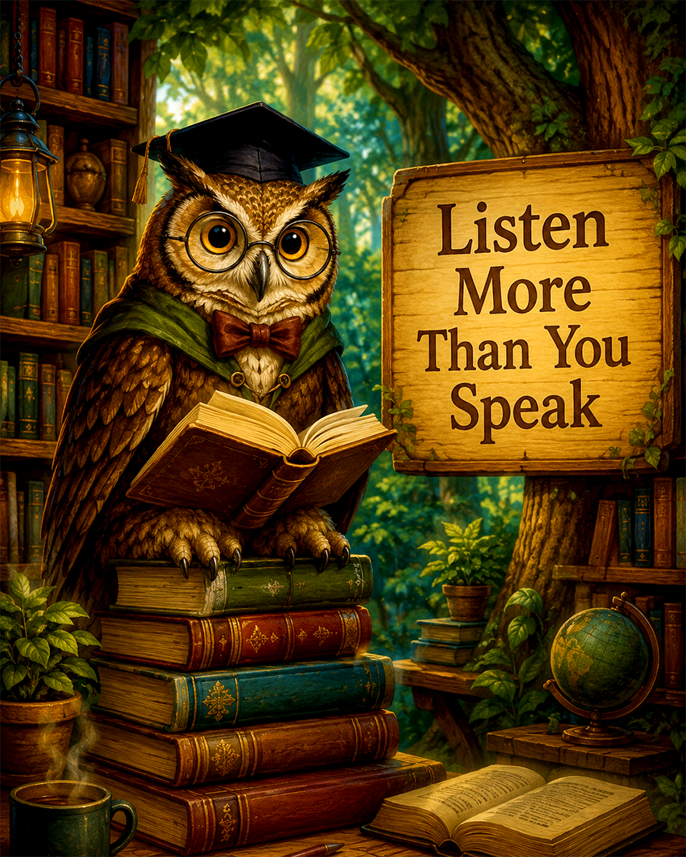 Wise Owl Wall Art Matted Art Print - Inspirational Woodland Animal Decor with Motivational Quote