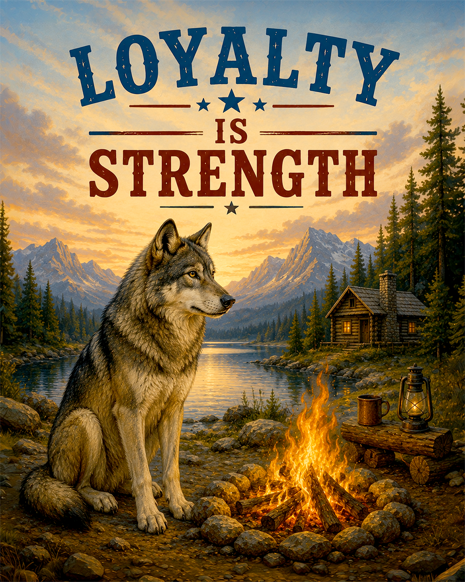 Wolf Campfire Wall Art Matted Art Print - Cabin Decor with Inspirational Quote