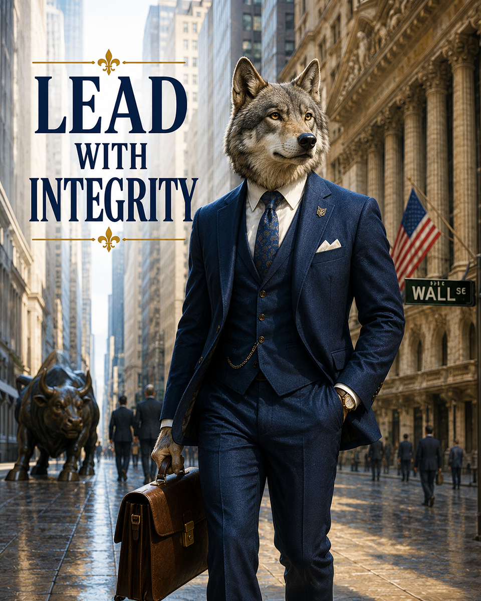 Wolf Executive Wall Art Matted Art Print - Lead with Integrity Business Decor