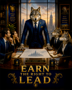 Wolf Founder Wall Art Matted Art Print - Earn the Right to Lead Business Decor