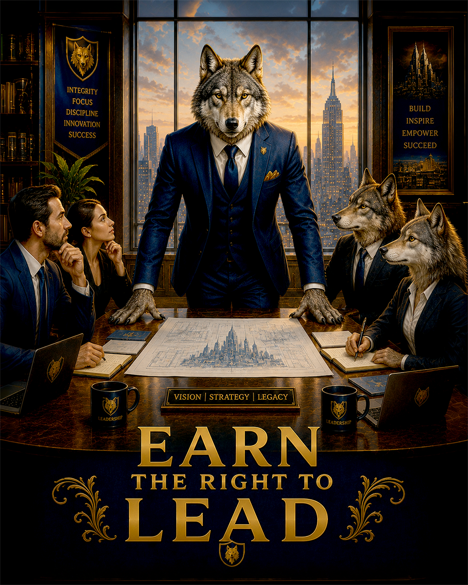 Wolf Founder Wall Art Matted Art Print - Earn the Right to Lead Business Decor