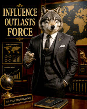 Wolf Influence Wall Art Matted Art Print - Influence Outlasts Force Office Decor