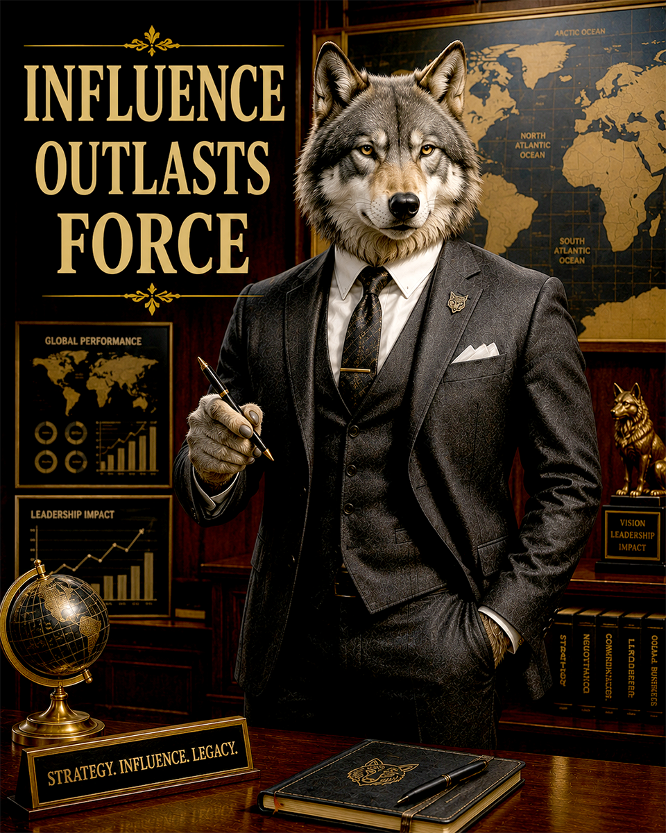 Wolf Influence Wall Art Matted Art Print - Influence Outlasts Force Office Decor