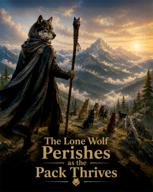 Wolf Leader Wall Art Matted Art Print - The Lone Wolf Perishes as the Pack Thrives Success Decor