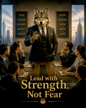 Wolf Leadership Wall Art Matted Art Print - Lead with Strength Not Fear Office Decor
