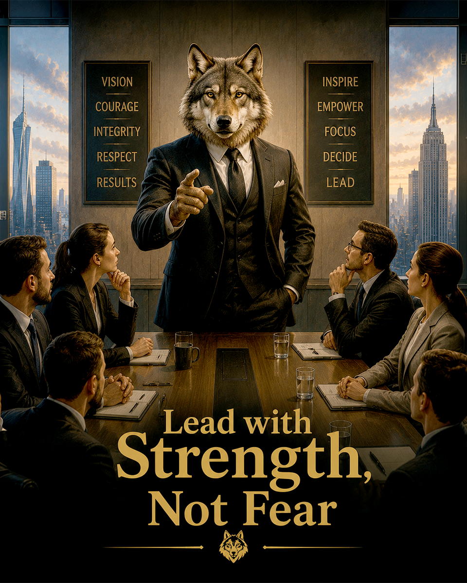 Wolf Leadership Wall Art Matted Art Print - Lead with Strength Not Fear Office Decor