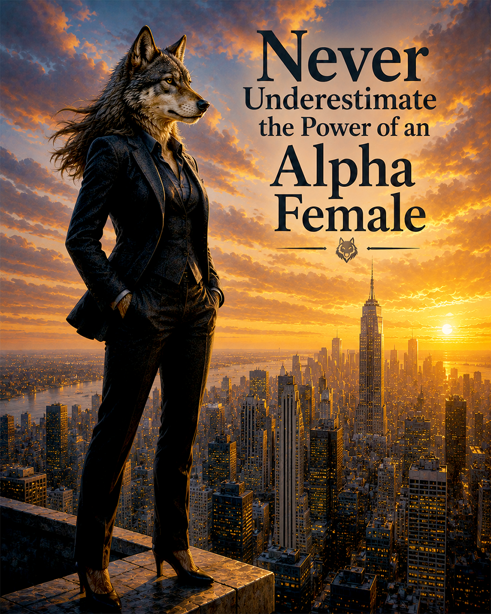 Wolf Leadership Wall Art Matted Art Print - Never Underestimate the Power of an Alpha Female Business Inspiration Decor