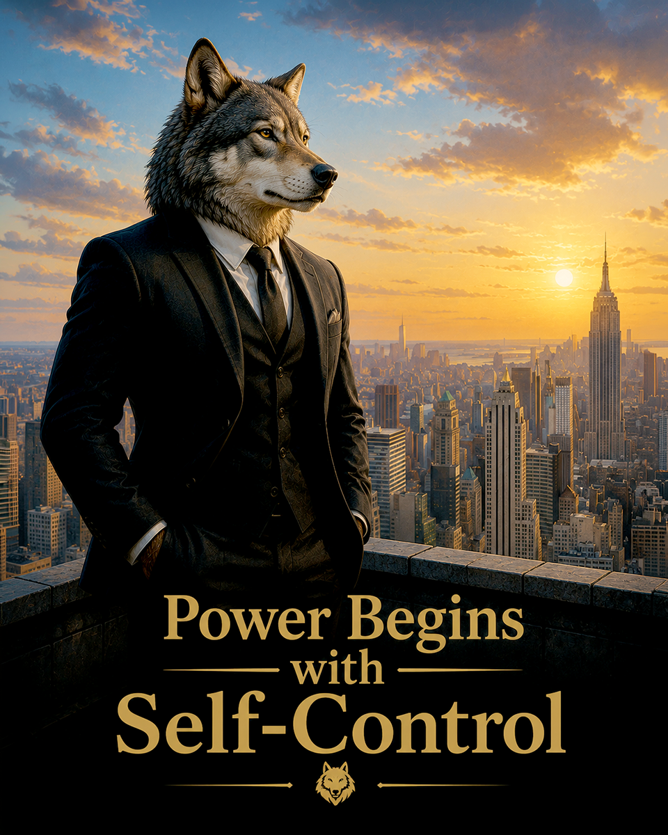 Wolf Leadership Wall Art Matted Art Print - Power Begins with Self Control Motivational Decor
