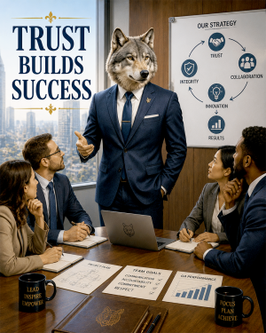 Wolf Manager Wall Art Matted Art Print - Trust Builds Success Office Decor