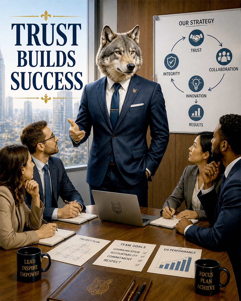 Wolf Manager Wall Art Matted Art Print - Trust Builds Success Office Decor