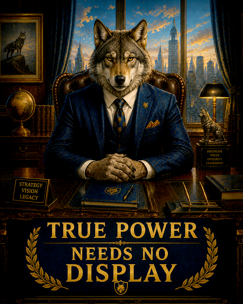 Wolf Power Wall Art Matted Art Print - True Power Needs No Display Leadership Decor