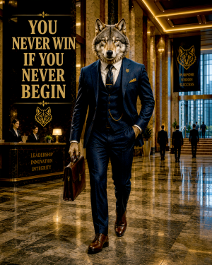 Wolf Purpose Wall Art Matted Art Print - You Never Win if You Never Begin Motivational Decor