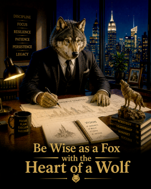 Wolf Success Wall Art Matted Art Print - Be Wise as a Fox with the Heart of a Wolf Business Decor
