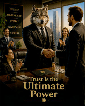 Wolf Success Wall Art Matted Art Print - Trust Is the Ultimate Power Business Decor